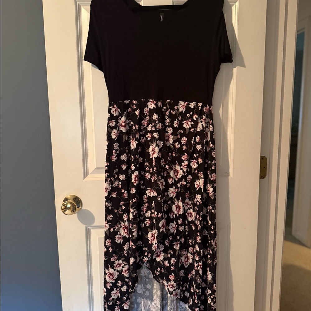 Black and Floral High-Low Dress